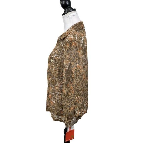 Hearts of Palm Blouse Size 14 Animal Print Semi-Sheer Collared Button-Down NEW - Picture 7 of 13